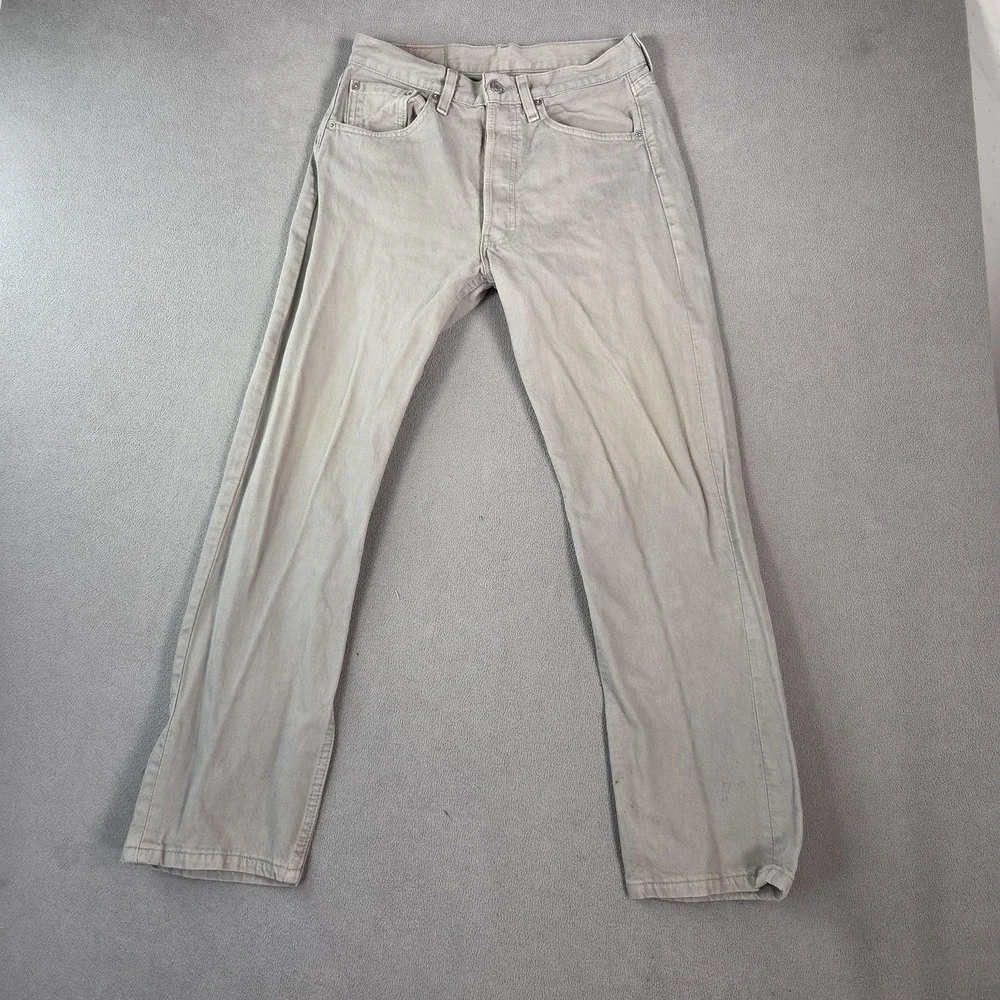 Vintage‎ Levis 501 Jeans Mens Gray Denim Made USA Button Stained 90s fits 27x30